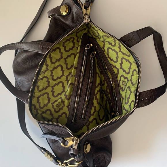 Oryany | Dark brown leather hobo slouch bag | Metal details, long strap, pockets - Picture 3 of 12